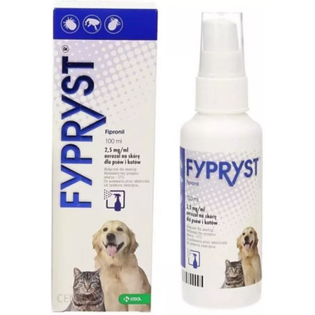 FYPRYST 100 ML - Leczenie i przeciwdziałanie infestacji pcheł i kleszczy u kotów i psów.